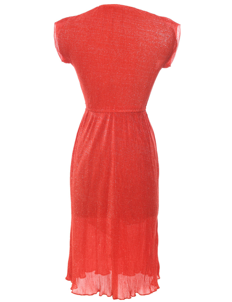 Lurex Thread Pattern Red Sparkly Evening Dress - S