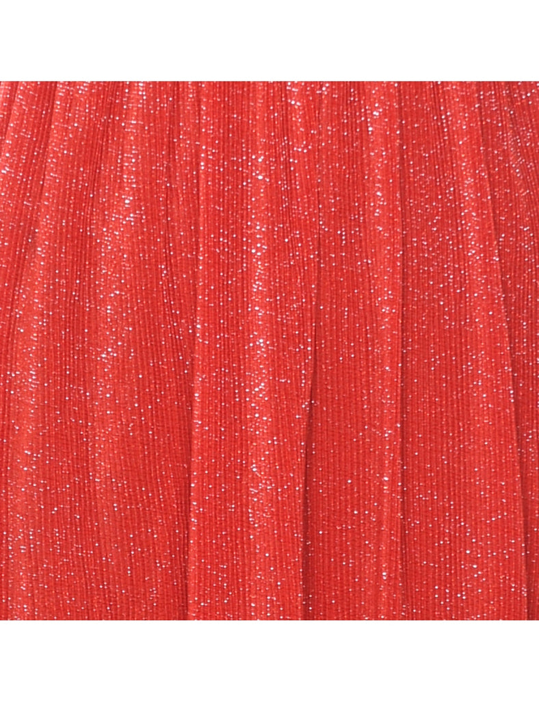 Lurex Thread Pattern Red Sparkly Evening Dress - S