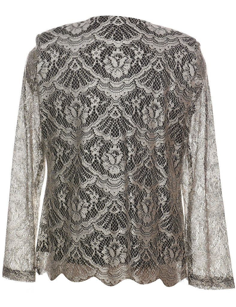 Lurex Thread Pattern Silver Lace Evening Jacket - M