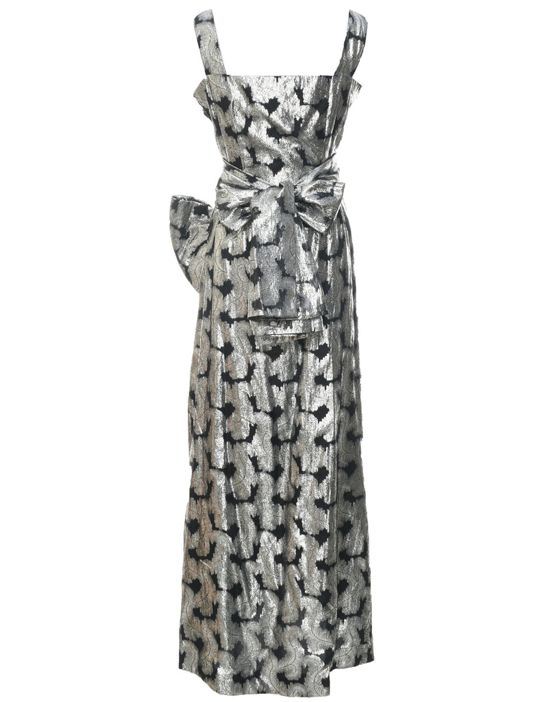 Lurex Thread Pattern Silver Maxi Dress - M