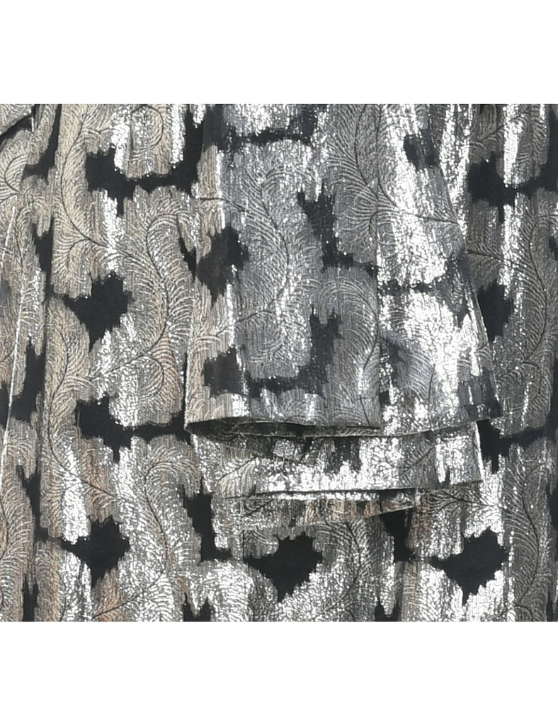Lurex Thread Pattern Silver Maxi Dress - M