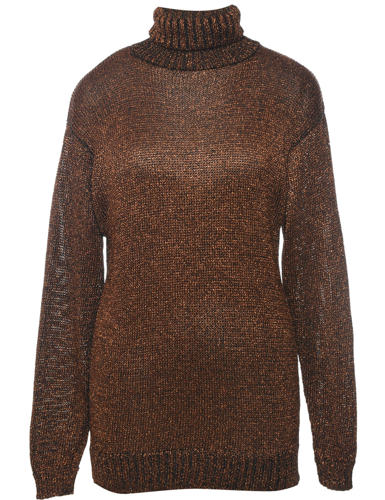 Lurex Thread Pattern Turtleneck Jumper - S