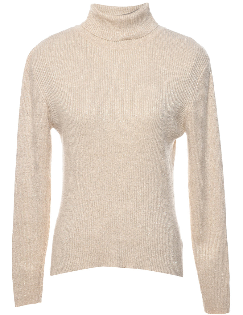 Lurex Thread Pattern Turtleneck Jumper - M