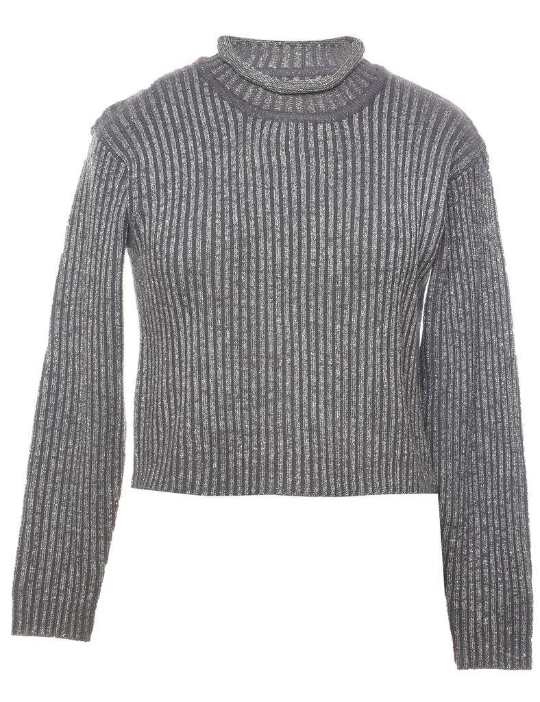Lurex Thread Pattern Turtleneck Jumper - L