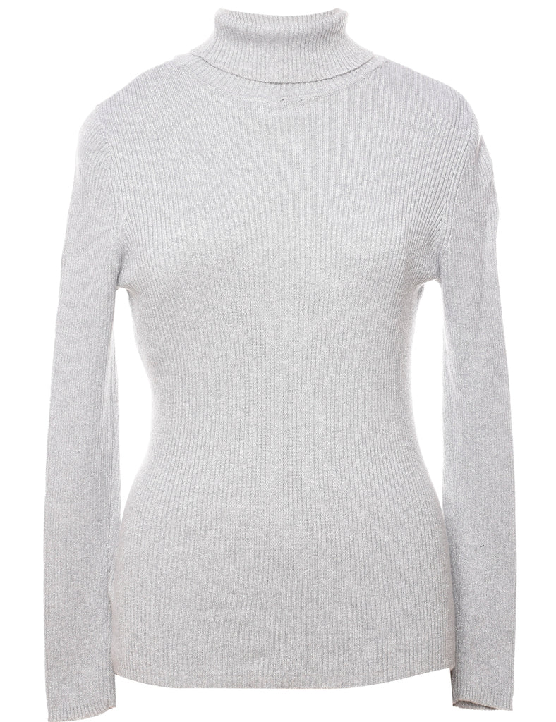 Lurex Thread Pattern Turtleneck Jumper - L