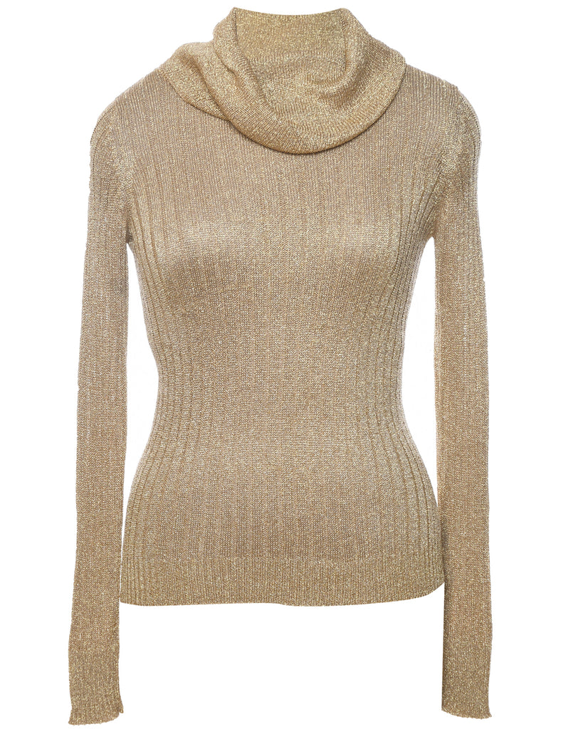 Lurex Thread Pattern Turtleneck Jumper - L
