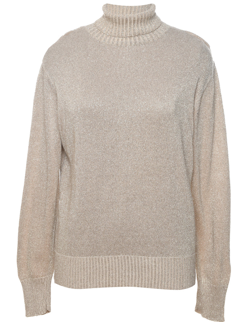 Lurex Thread Pattern Turtleneck Jumper - L