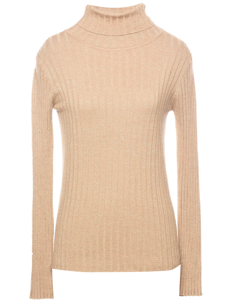 Lurex Thread Pattern Turtleneck Jumper - M