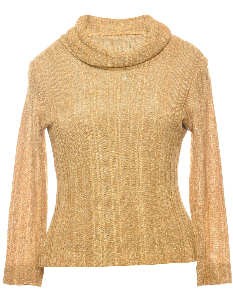 Lurex Thread Pattern Turtleneck Jumper - L