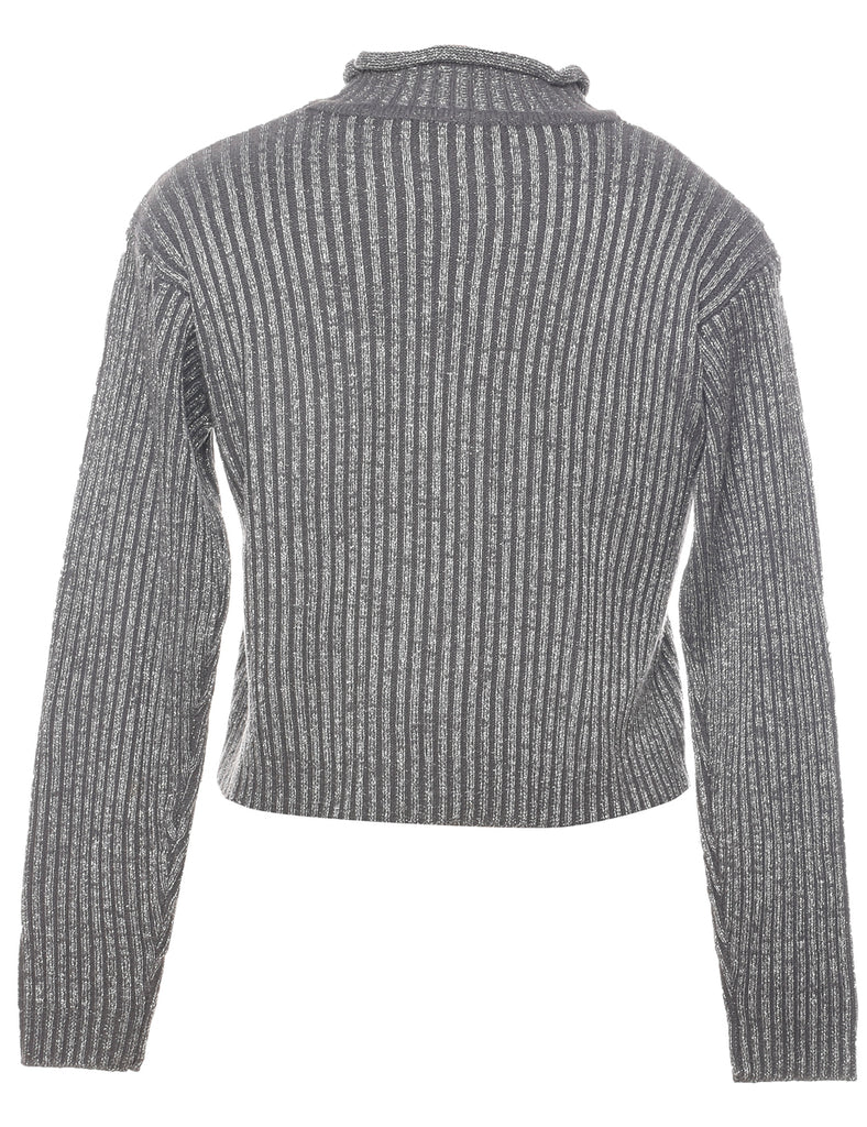 Lurex Thread Pattern Turtleneck Jumper - L