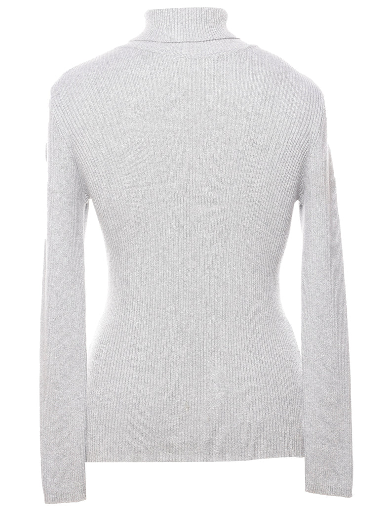 Lurex Thread Pattern Turtleneck Jumper - L