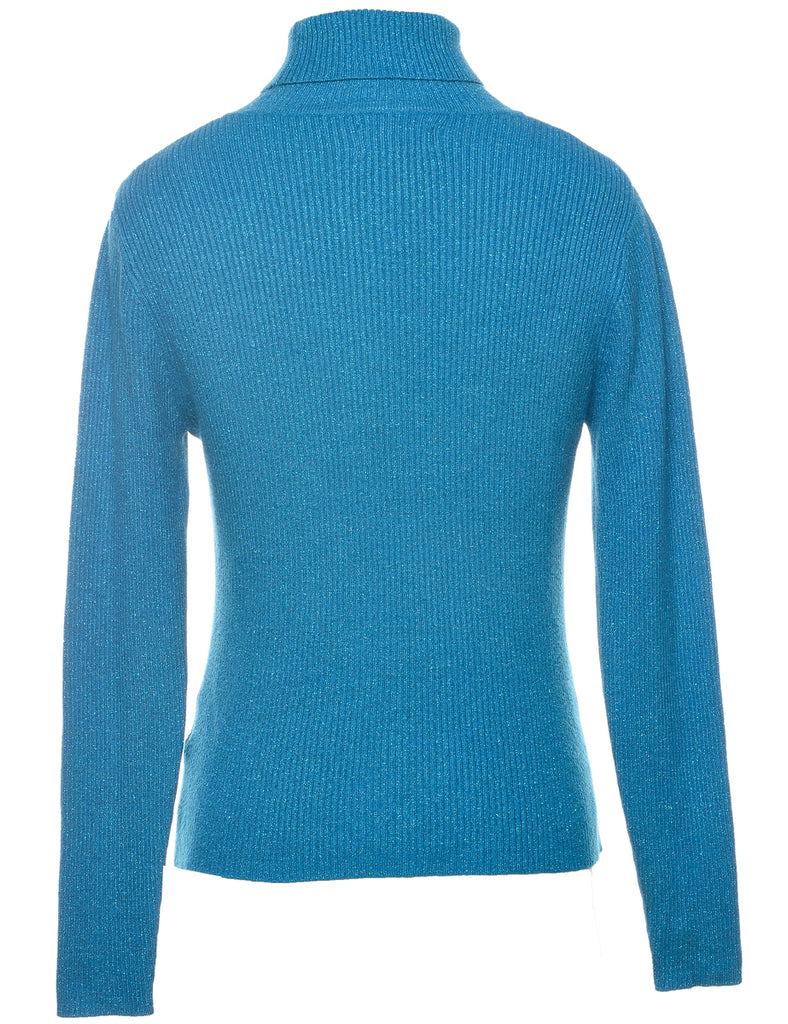 Lurex Thread Pattern Turtleneck Jumper - M