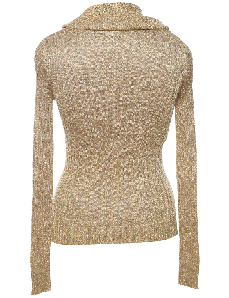 Lurex Thread Pattern Turtleneck Jumper - L