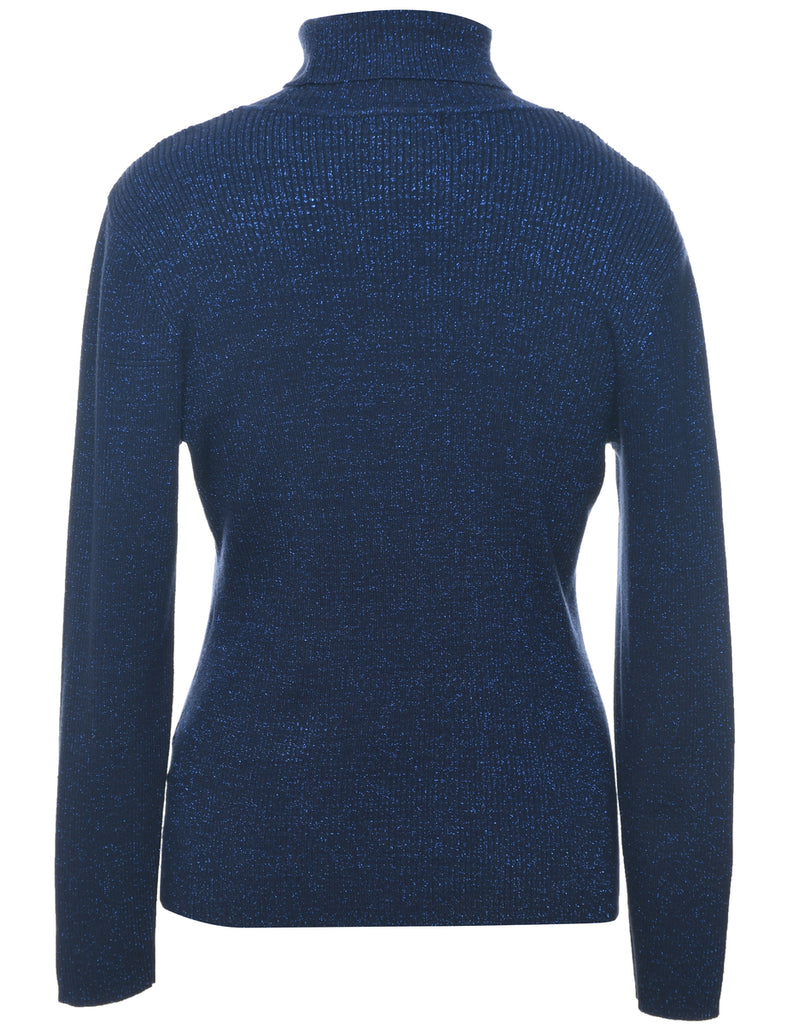 Lurex Thread Pattern Turtleneck Jumper - M
