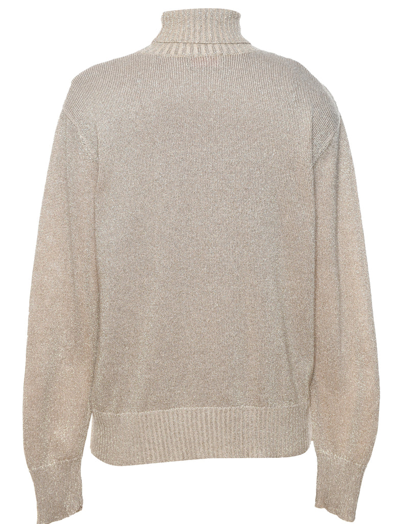 Lurex Thread Pattern Turtleneck Jumper - L