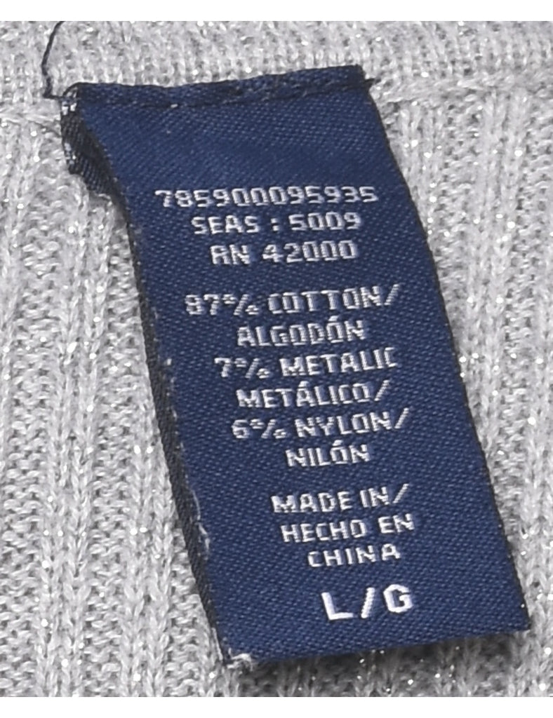 Lurex Thread Pattern Turtleneck Jumper - L