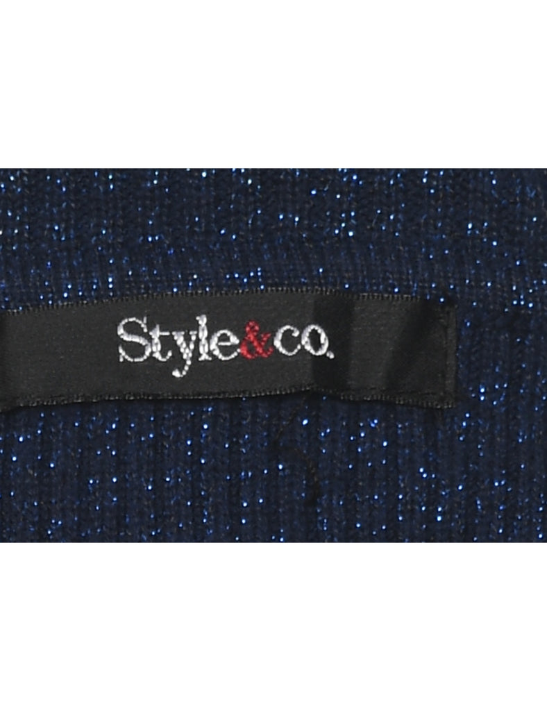 Lurex Thread Pattern Turtleneck Jumper - M