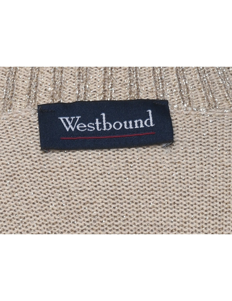 Lurex Thread Pattern Turtleneck Jumper - L
