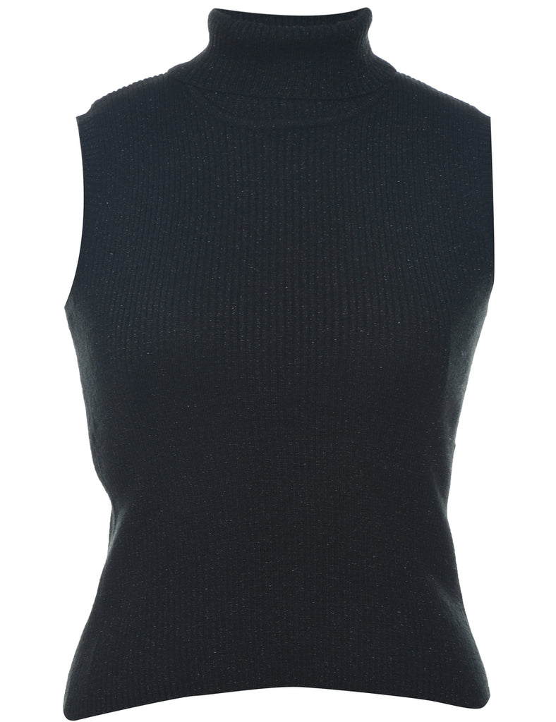 Lurex Thread Pattern Turtleneck Vest  - S