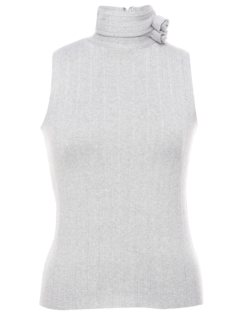 Lurex Thread Pattern Turtleneck Vest - S