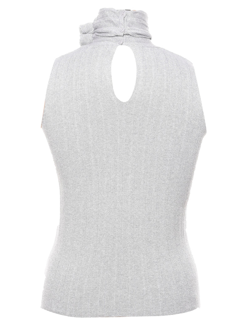 Lurex Thread Pattern Turtleneck Vest - S