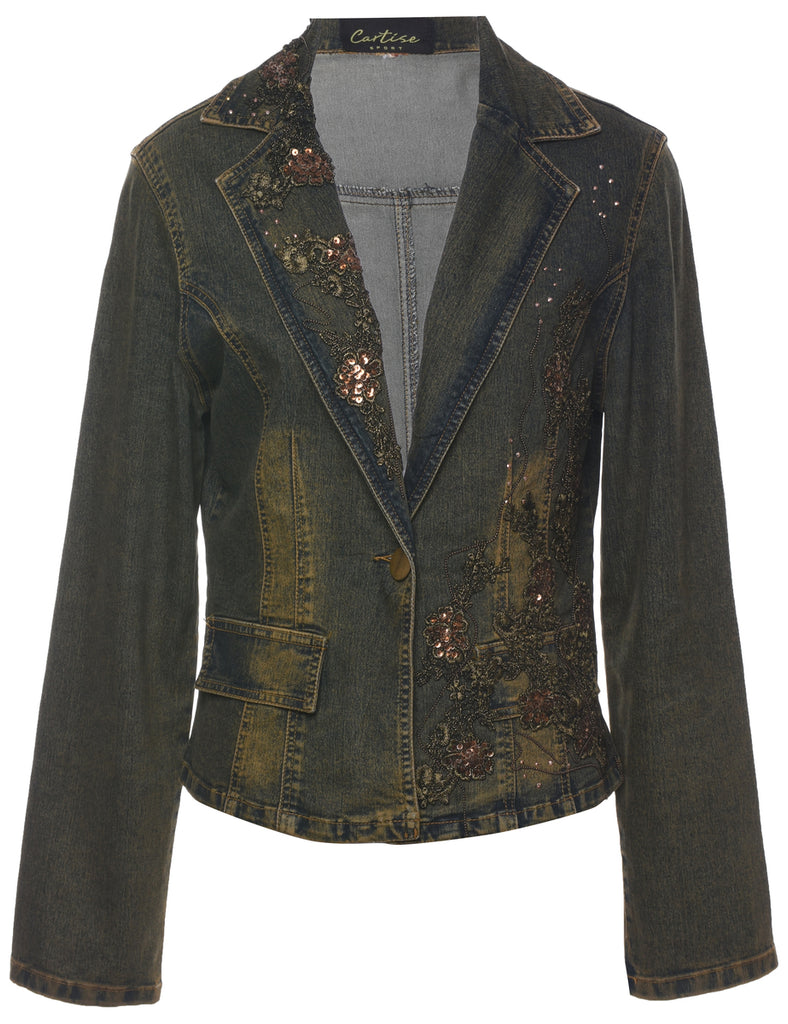 Lurex Thread Pattern Y2K Denim Jacket - M