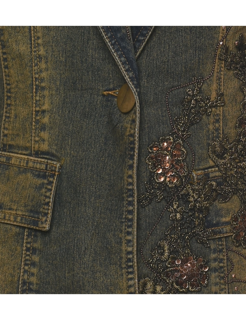 Lurex Thread Pattern Y2K Denim Jacket - M