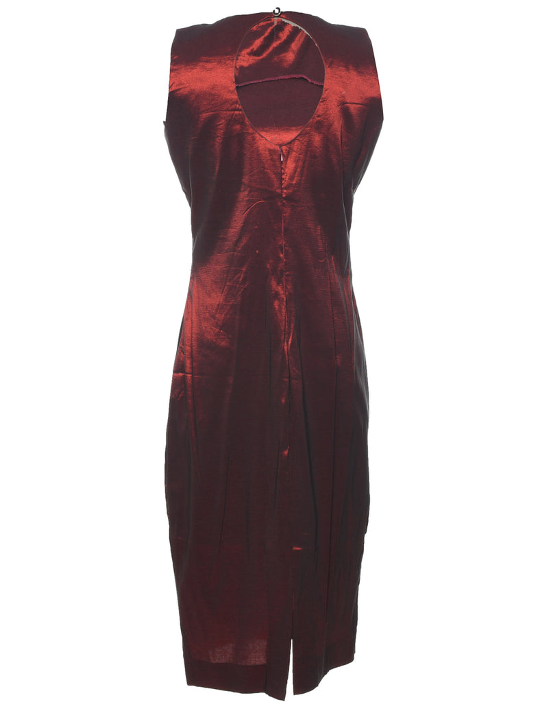 Maroon 1990s Metallic Evening Dress - M