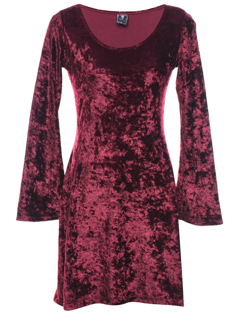 Maroon 1990s Velvet Evening Dress - S