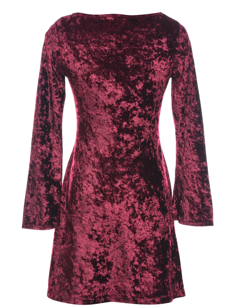 Maroon 1990s Velvet Evening Dress - S