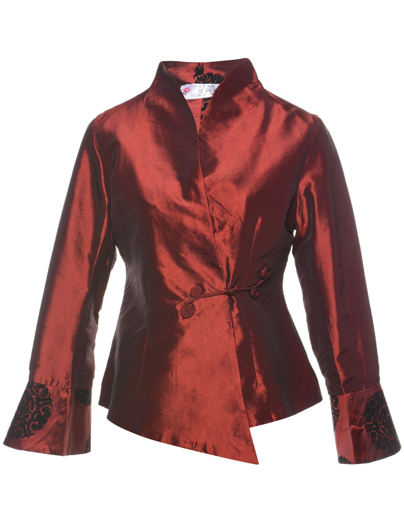 Maroon Asymmetrical Hem Evening Jacket - L