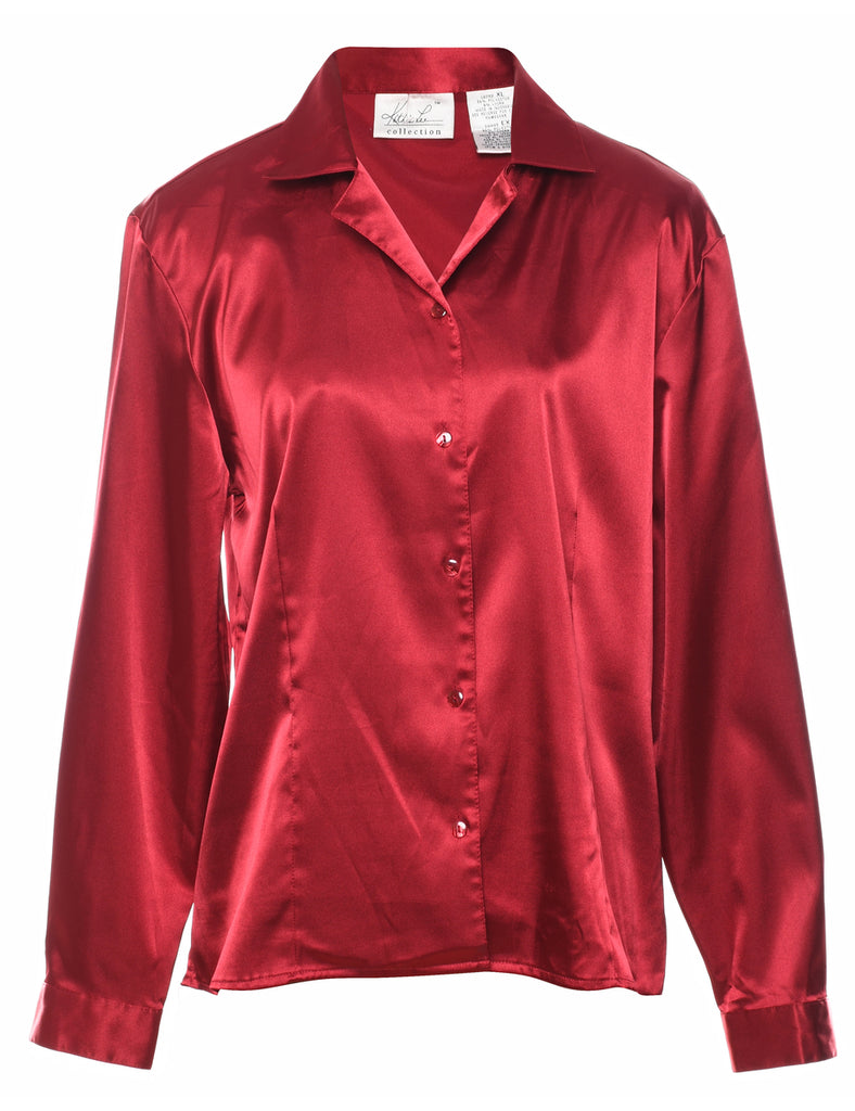 Maroon Silky Revere Front Evening Blouse - XL