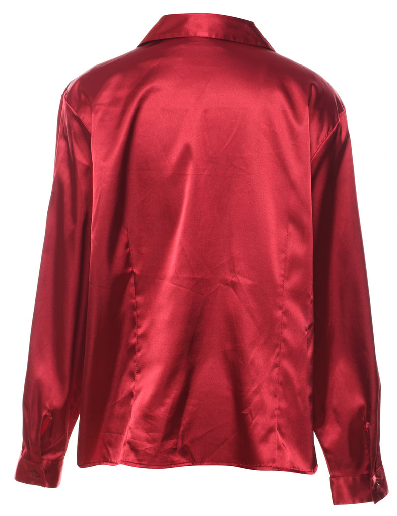 Maroon Silky Revere Front Evening Blouse - XL