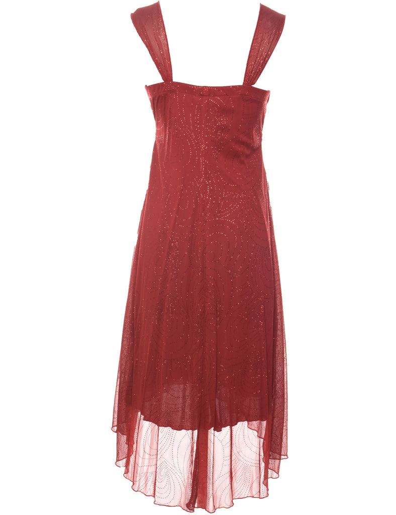 Maroon Sparkly Y2K Evening Dress - M