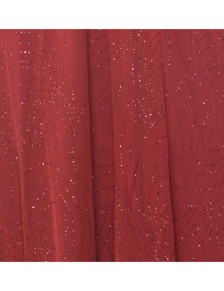 Maroon Sparkly Y2K Evening Dress - M