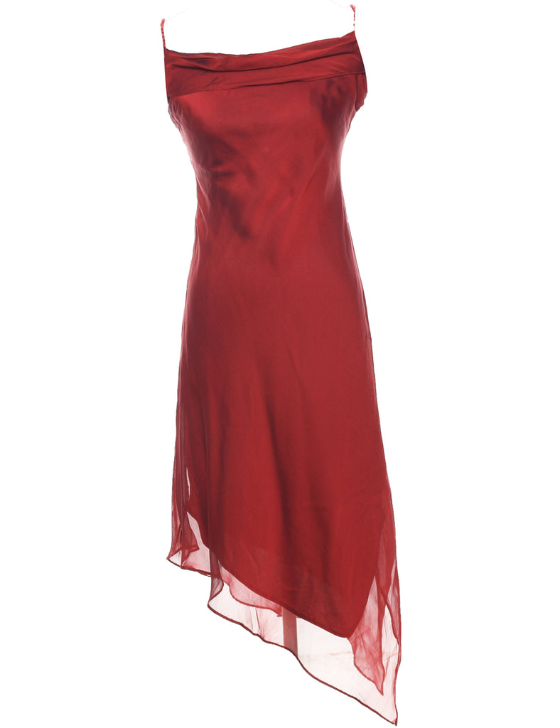 Maroon Y2K Handkerchief Hem Evening Dress - S
