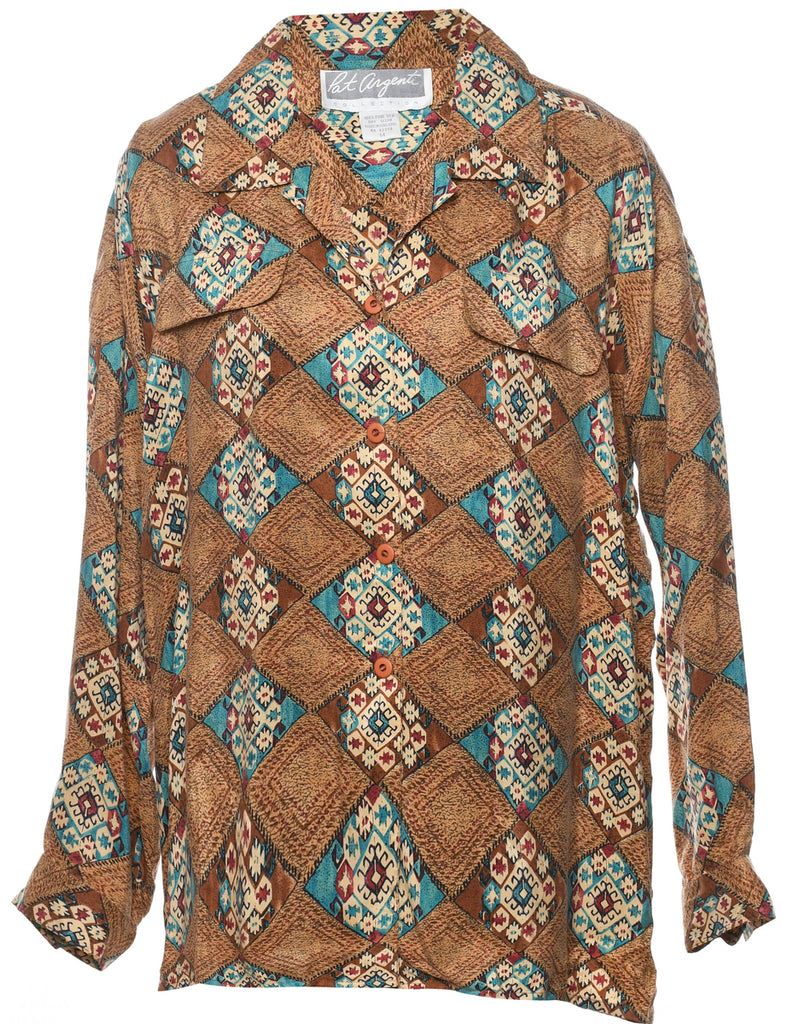 Medallion Print Silk Blouse - XL