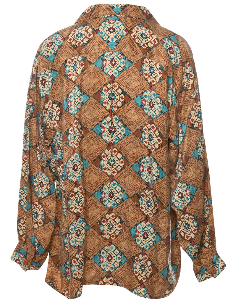 Medallion Print Silk Blouse - XL