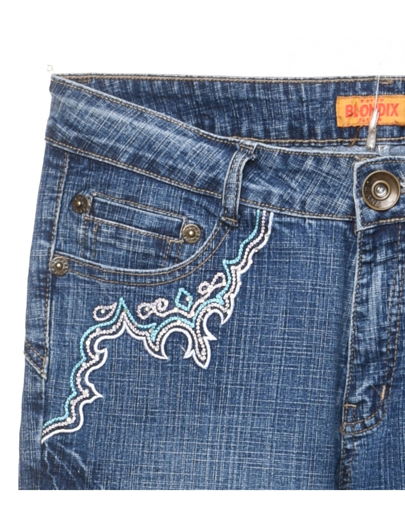 Medium Wash Embellished Y2K Jeans - W32 L26