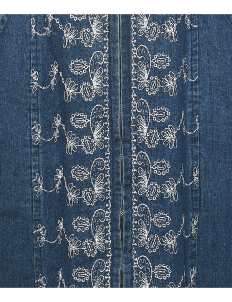 Medium Wash Embroidered Denim Dress - S