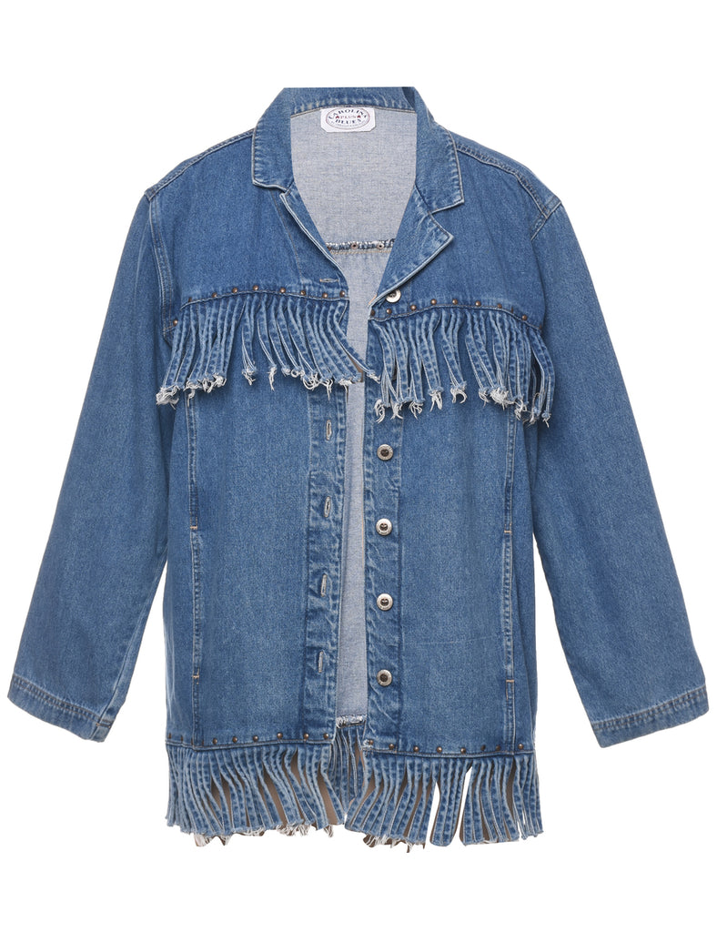 Medium Wash Fringed Denim Jacket - XL