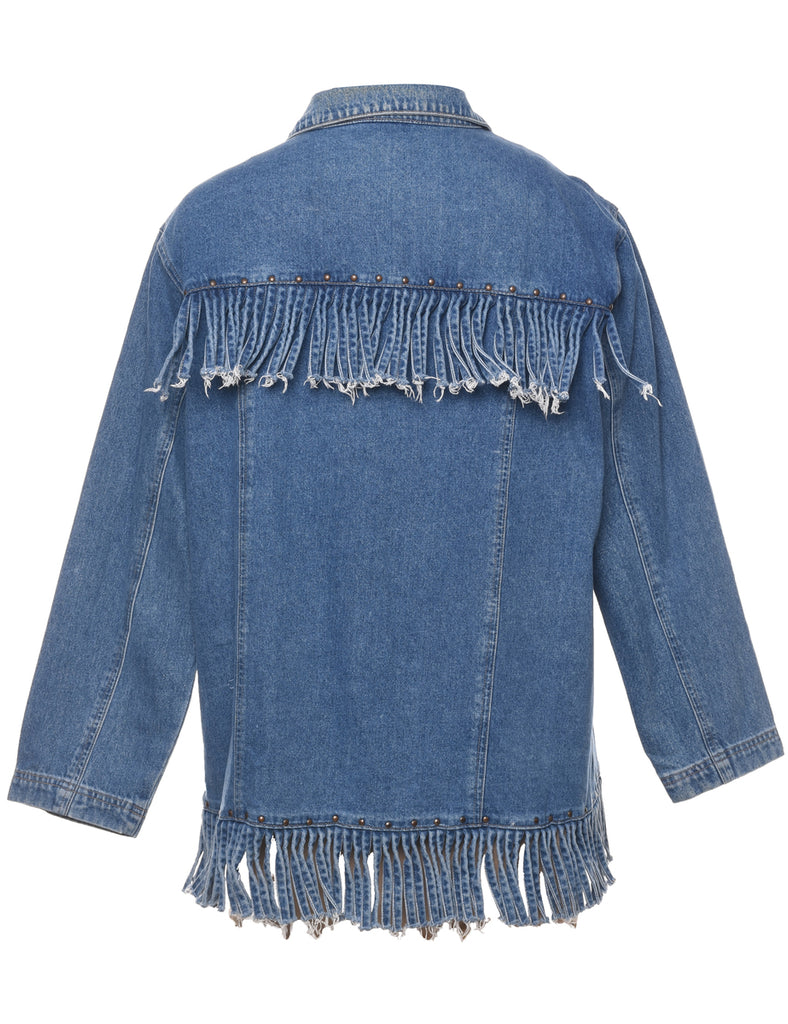 Medium Wash Fringed Denim Jacket - XL