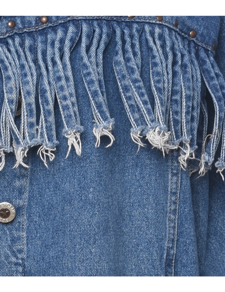 Medium Wash Fringed Denim Jacket - XL