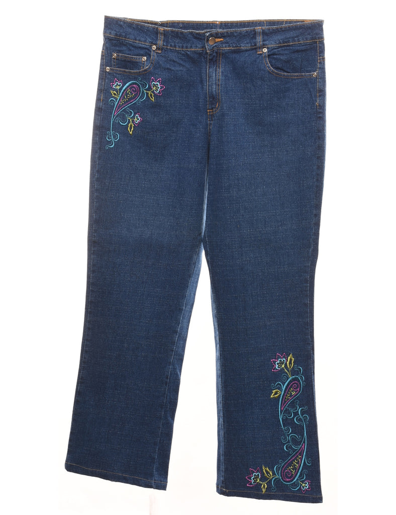 Medium Wash Paisley Y2K Embroidered Jeans - W36 L30