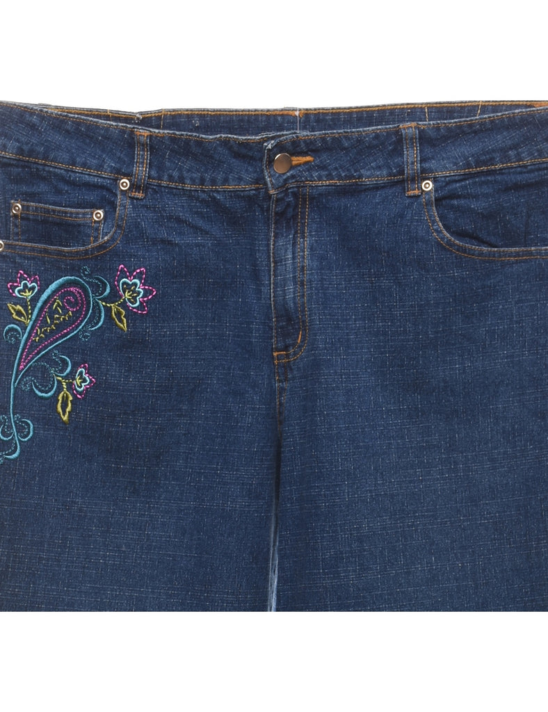 Medium Wash Paisley Y2K Embroidered Jeans - W36 L30