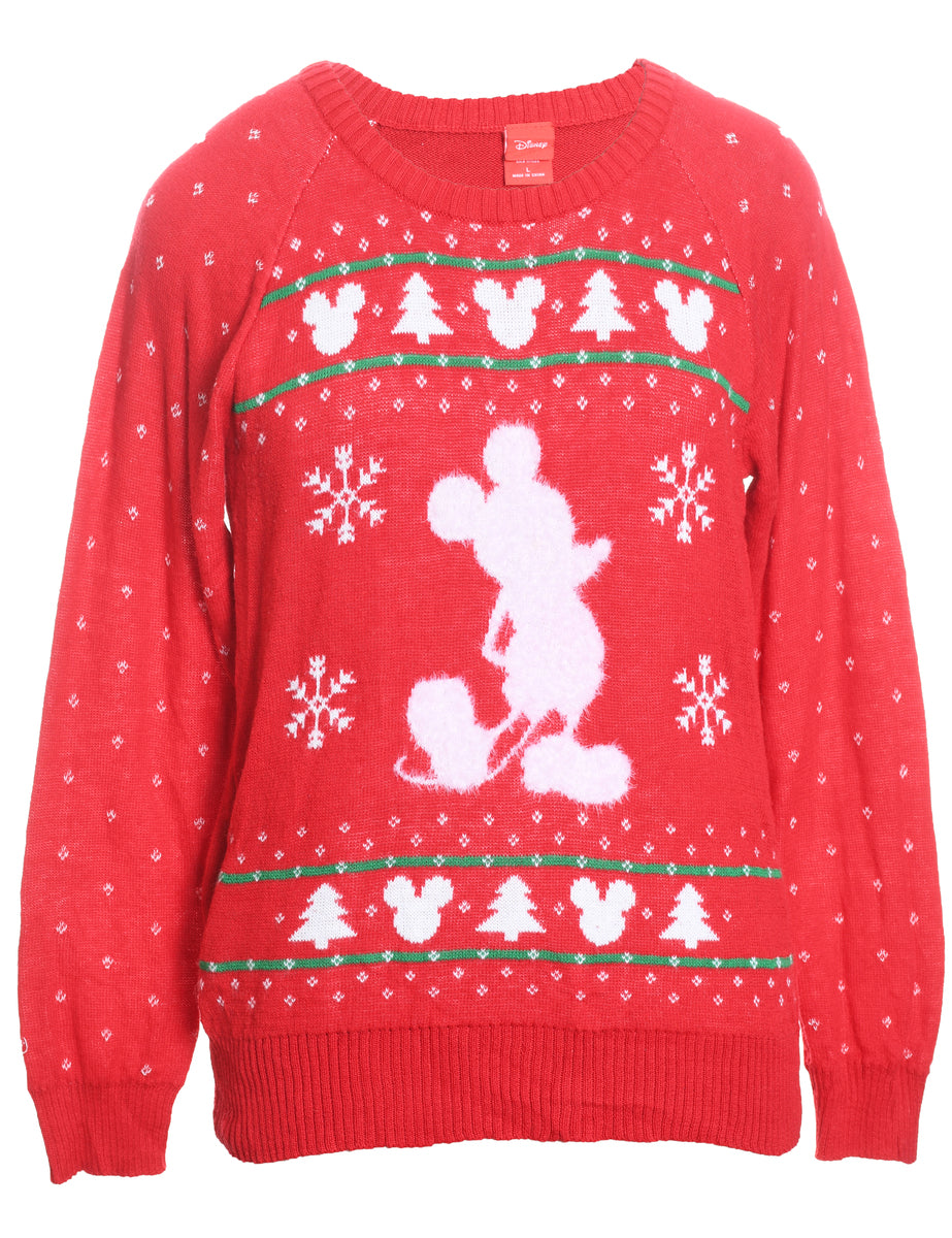 Mickey Mouse Red Knit Disney Christmas Jumper L
