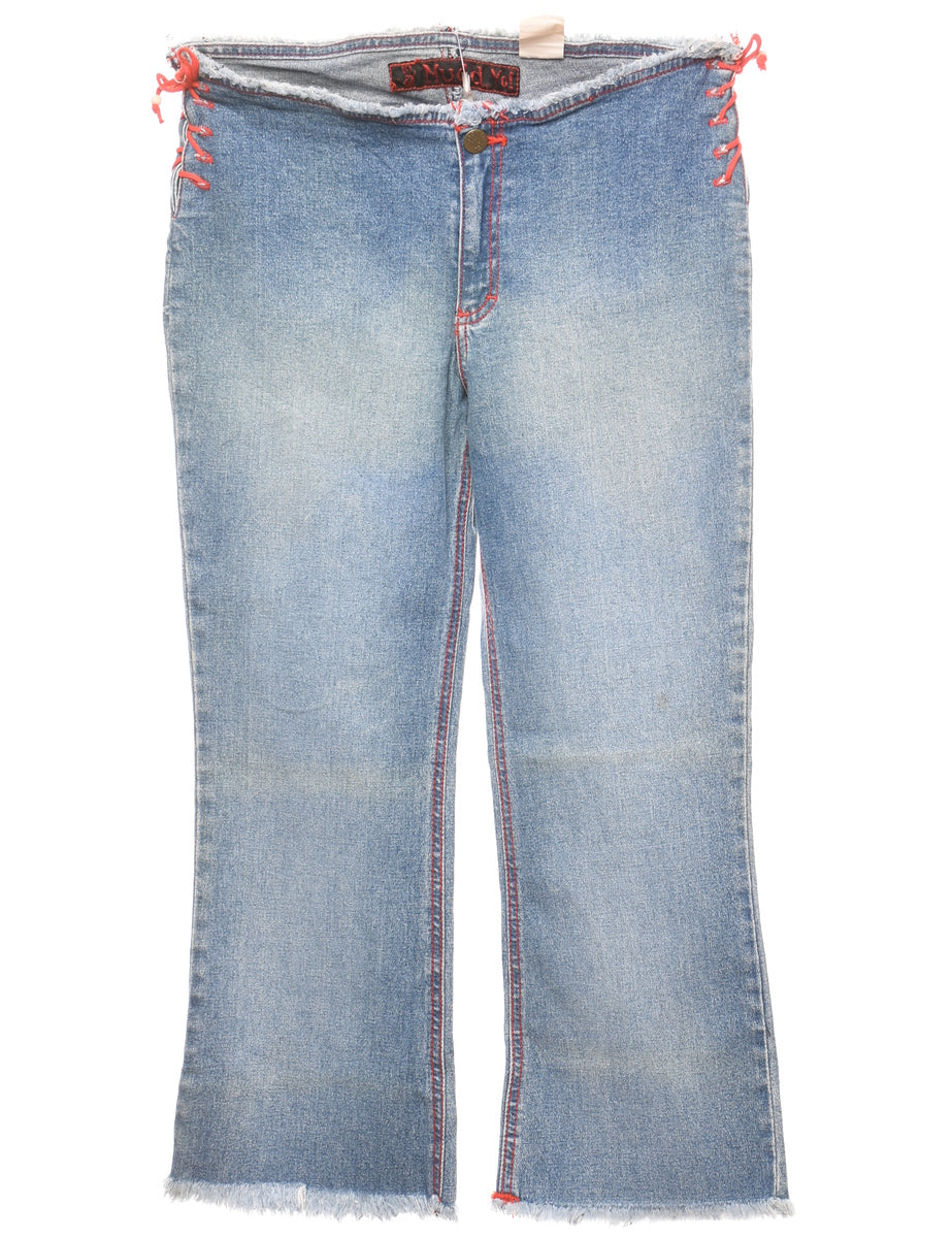 Women's Mudd Low-Rise Light Wash Red Lace-Up Detail Jeans Denim