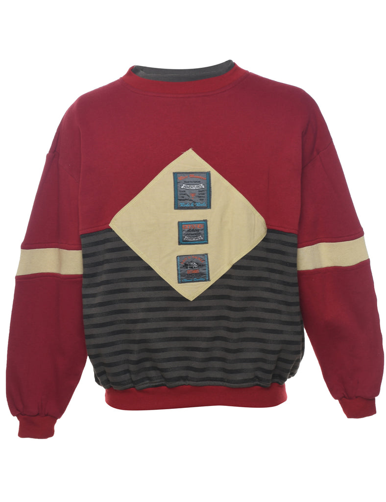 Multi-Colour Contrast Panel Embroidered Sweatshirt - L