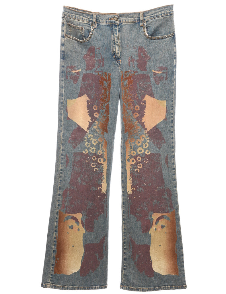 Multi-Colour Printed Flared Jeans - W30 L32
