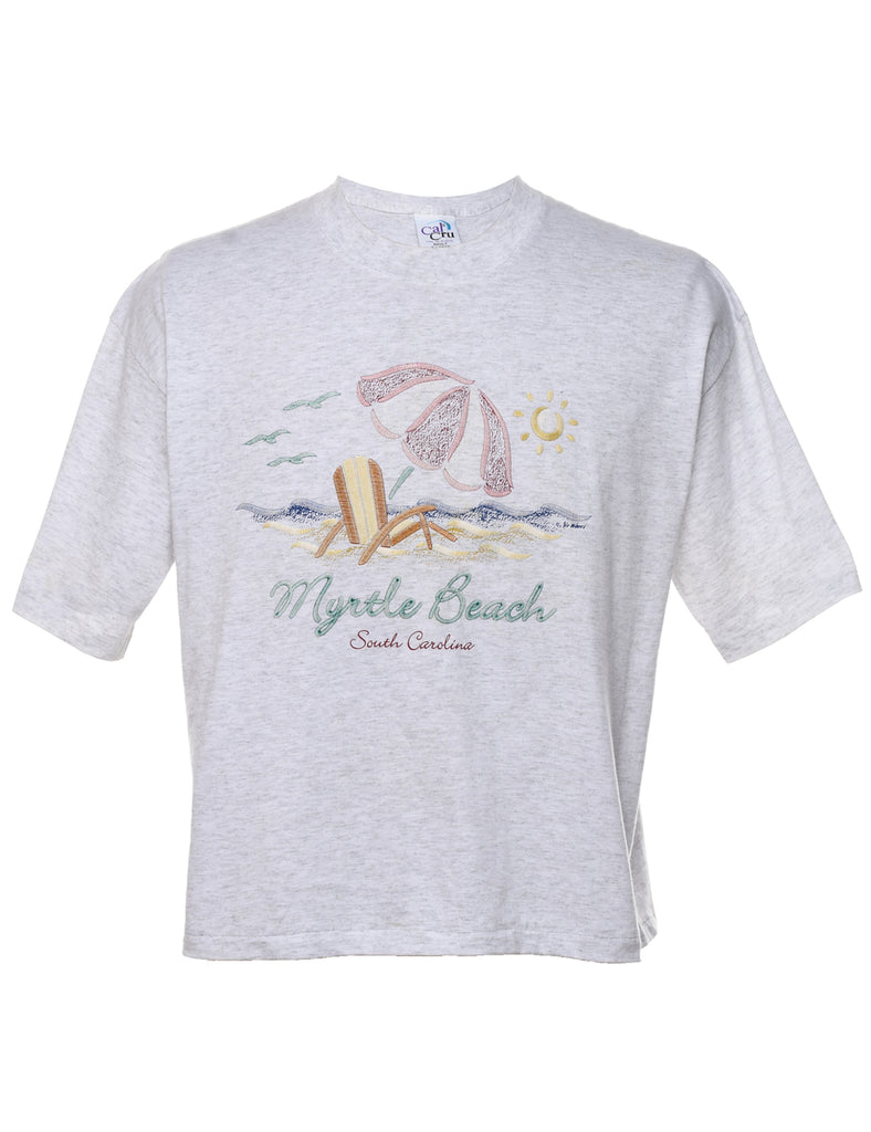 Myrtle Beach Cropped Light Grey Printed T-shirt - XL